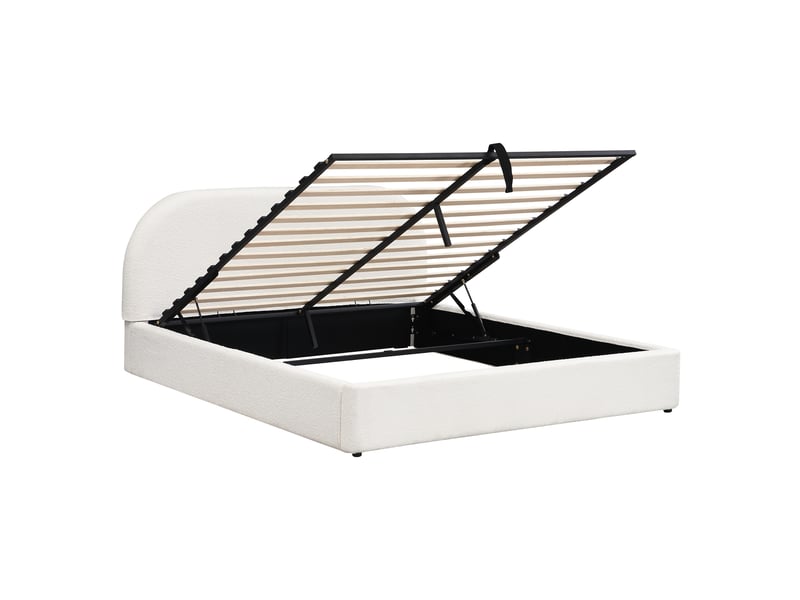  Lit coffre 180x200 cm en bouclé beige avec tête arrondie Fay Lum - Conforama R