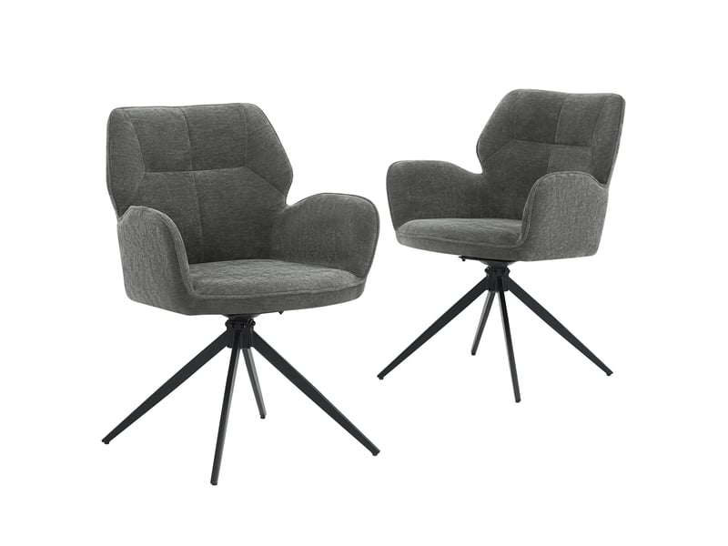  Lot de 2 chaises de salle à manger pivotantes avec accoudoirs en tissu chenille gris foncé et métal  - Conforama A