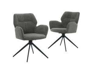 Lot de 2 chaises de salle à manger pivotantes avec accoudoirs en tissu chenille gris foncé et métal