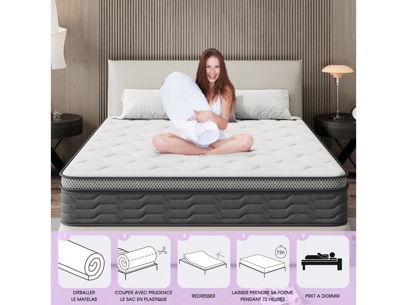  Matelas ressorts 140x190 cm, confort, 7 zones ergonomique,25 cm d'épaisseur  - Conforama B
