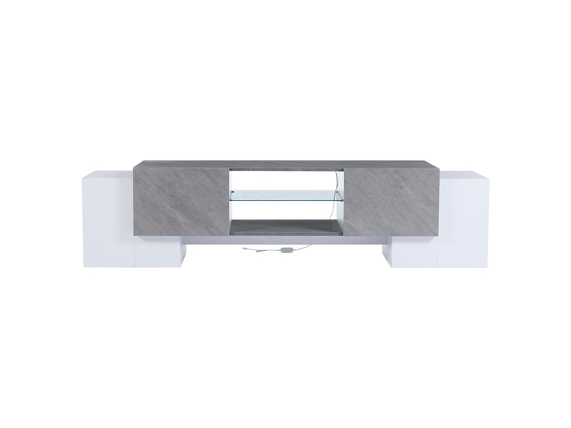  Meuble tv blanc et gris 180x40x46,5 cm – led, bluetooth, compatible tv 60-70 pouces  - Conforama A