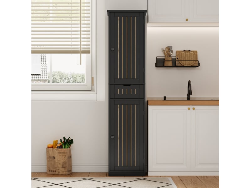  Colonne de cuisine avec 2 portes, 1 tiroir et 4 étagères réglables pour cuisine, salle à manger, noir, 40 × 30 × 170 cm  - Conforama C