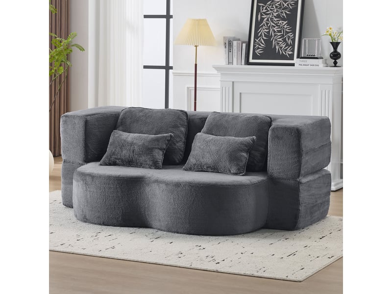  Canapé de sol convertible 2 places bleu et gris avec 4 coussins  - Conforama D
