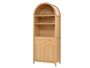 Armoire haute buffet 76x40x180 cm, meuble rangement cuisine avec 2 portes, 1 tiroir et étagères ouvertes couleur nature