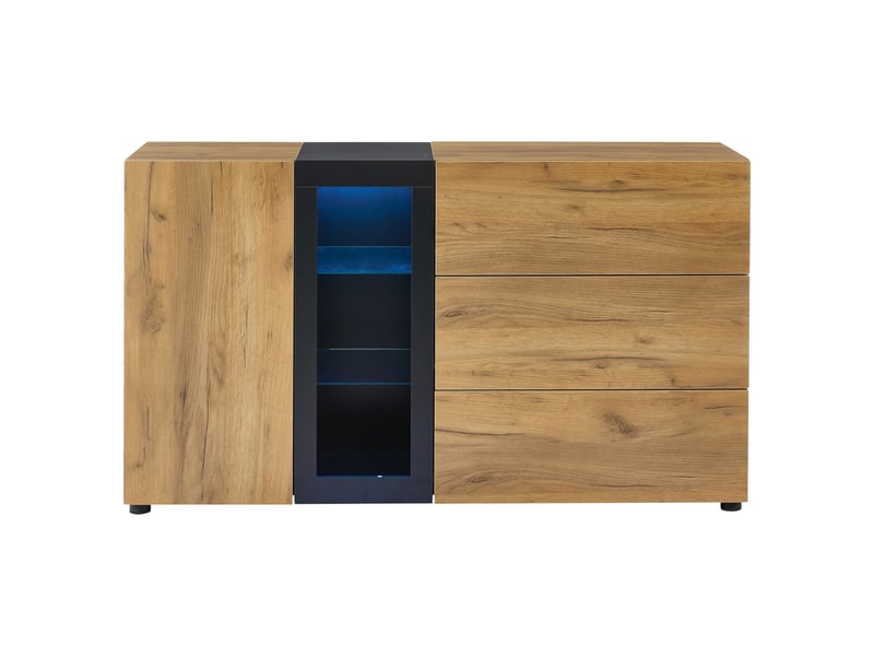  Buffet de cuisine 140x40x80 cm, meuble bas avec 3 tiroirs et porte, idéal pour cuisine, salle à manger ou entrée, noir marron  - Conforama A