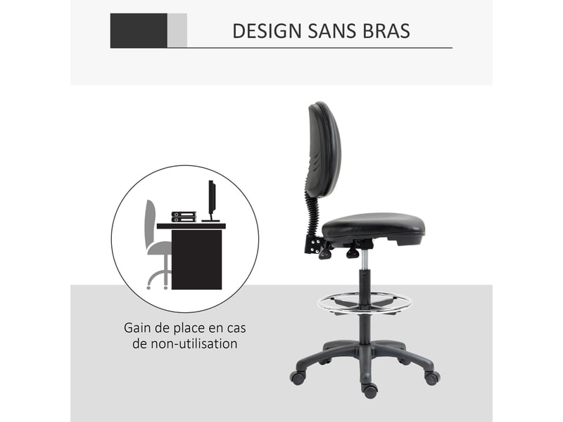  Lot de 2 tabourets à roulettes réglable en hauteur 69-91 cm avec dossier inclinable et repose-pieds réglable  - Conforama W