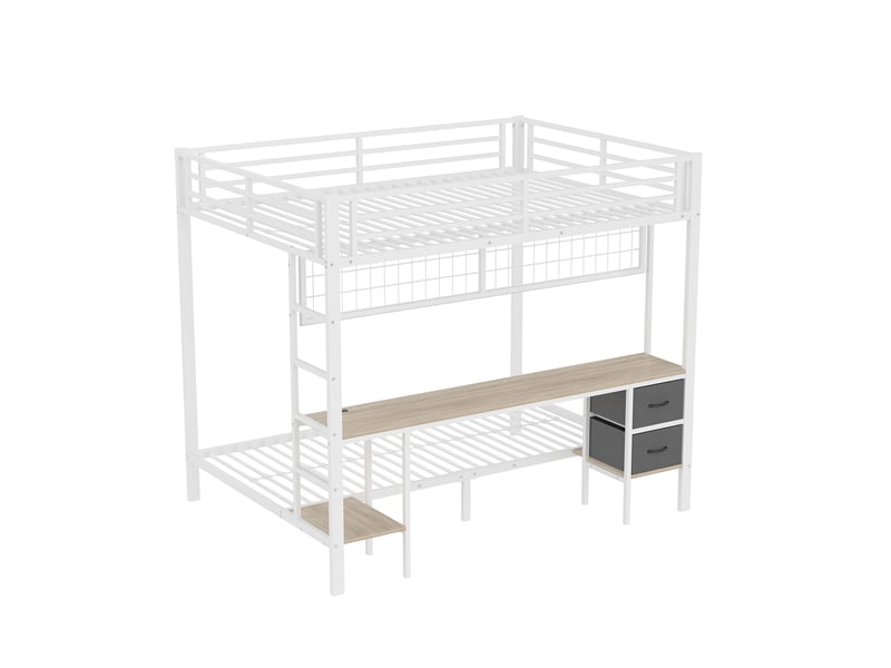 Lit mezzanine blanc 90/140x200 cm avec bureau, tiroirs, led 7 couleurs et usb - Conforama D