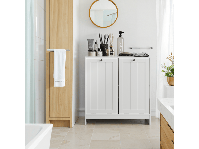  Meuble à linge basculant  66 x 33 x 68,1 cm avec 2 paniers amovibles, blanc  - Conforama D