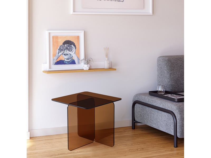  Table d’appoint 45x45x41 cm en verre trempé marron  - Conforama B