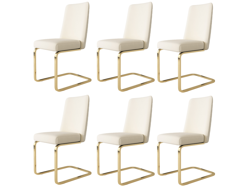  Chaise de salle à manger lot de 6, velours beige dossier diamant, piètement métal doré, montage facile  - Conforama E