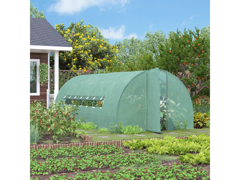  Serre tunnel avec porte et 8 fenêtres, serre de jardin en pe et métal galvanisé, pour la culture des plantes, 600 x 300 x 200 cm  - Conforama D