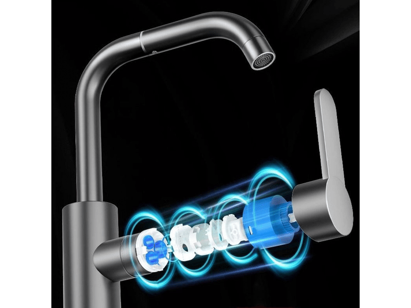  Mitigeur d'évier, robinet de lavabo haut rotatif à 360°, robinet de lavabo de salle de bain, gris, plus tuyau de 60 cm  - Conforama B