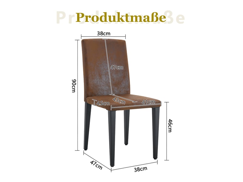  Chaises de salle à manger lot de 2 à dossier ergonomique  - tissu effet daim et métal marron noir  - Conforama D
