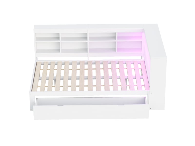  Lit enfant 140x200cm,lit avec rangement en bois massif avec lumière led,prise usb,1 grand tiroir et 10 niches,blanc lit enfant blanc - Conforama D