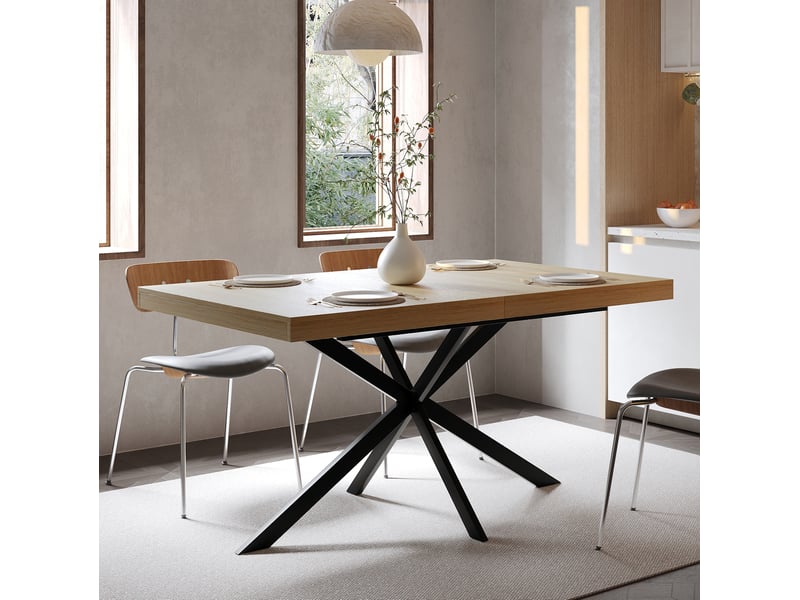  Table à manger extensible 4-6 places 140-180x80x76 cm, rangement, mdf et métal naturel  - Conforama D