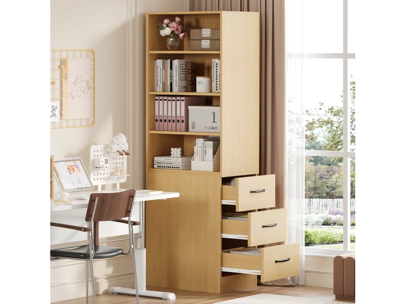  Bibliothèque 60x38x180 cm, tiroirs latéraux interchangeables gauche et droite, meuble salon et bureau, aggloméré, chêne  - Conforama D