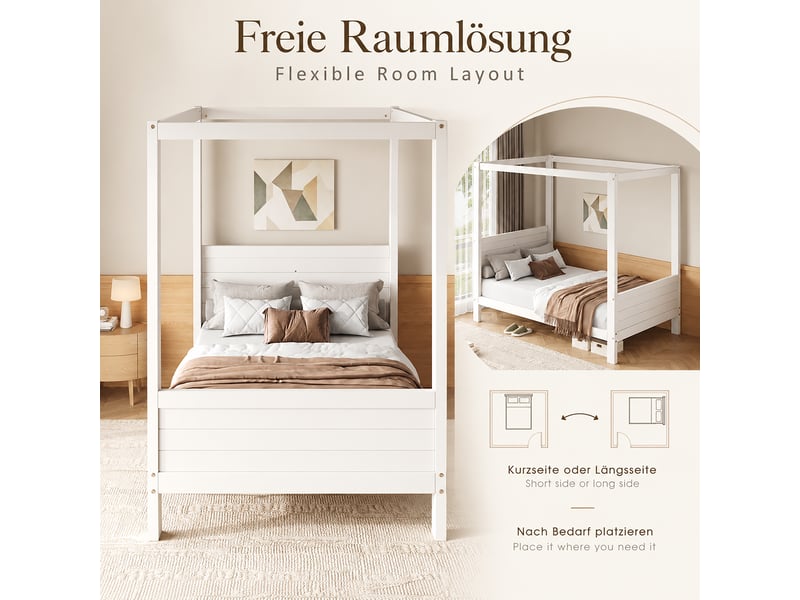  Lit cabane enfant 90 x 200 cm en bois et mdf blanc avec structure personnalisable, tête de lit surélevée et rangement sous le lit sans matelas  - Conforama W