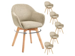 Lot de 6 chaises de salle à manger pivotantes à 360° – tissu effet lin respirant, pieds en bois massif - gris beige