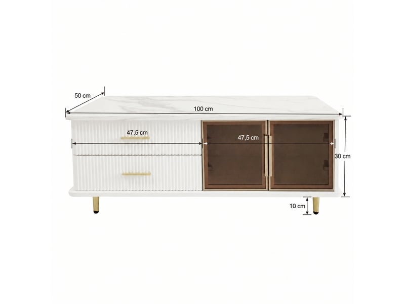  Table basse blanche et dorée effet marbre avec bandeau led multicolore, 100 x 50 x 40 cm  - Conforama C