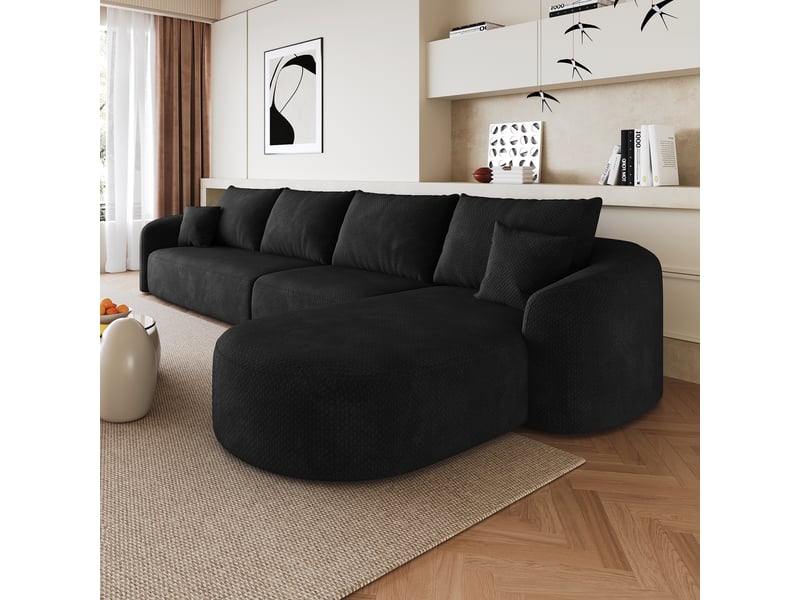  Canapé d'angle noir 336cm modulable 5 places en tissu chenille - sans montage  - Conforama W