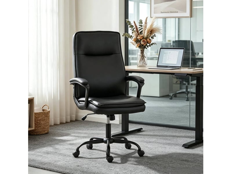  Fauteuil de bureau noir en pu, hauteur réglable et inclinaison à 15°  - Conforama C