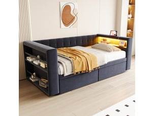 Lit avec rangement 90x190 cm <strong>OKWISH</strong> <strong></strong> coloris gris
