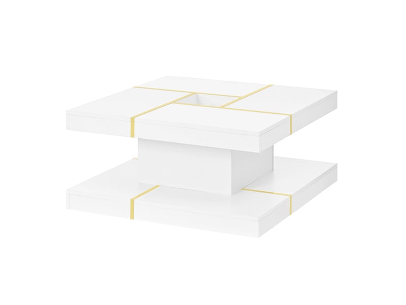  Table basse blanc, rangement, design moderne, structure robuste, entretien facile - panneaux de particules et métal - 80x80x38cm  - Conforama B