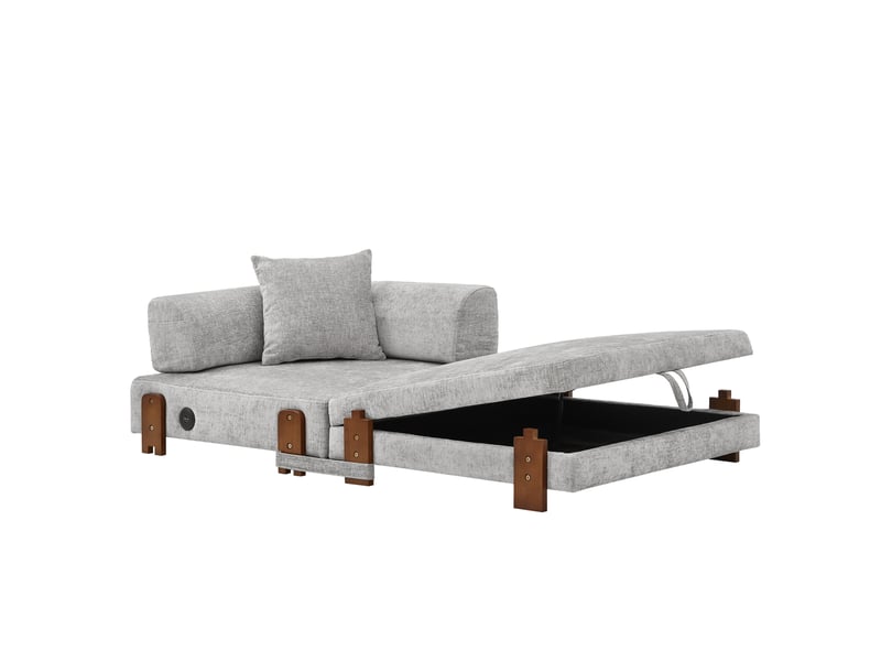  Canapé convertible pliant 2 places avec fonction couchage, coffre, ports usb-c et poches latérales en tissu gris clair  - Conforama A