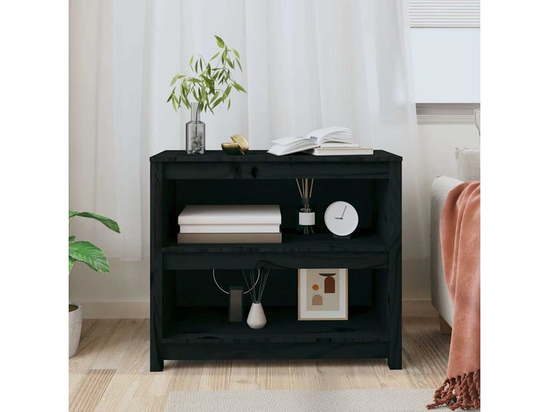 Bibliothèque, meuble de rangement salon noir 80x35x68 cm bois de pin massif  - Conforama C