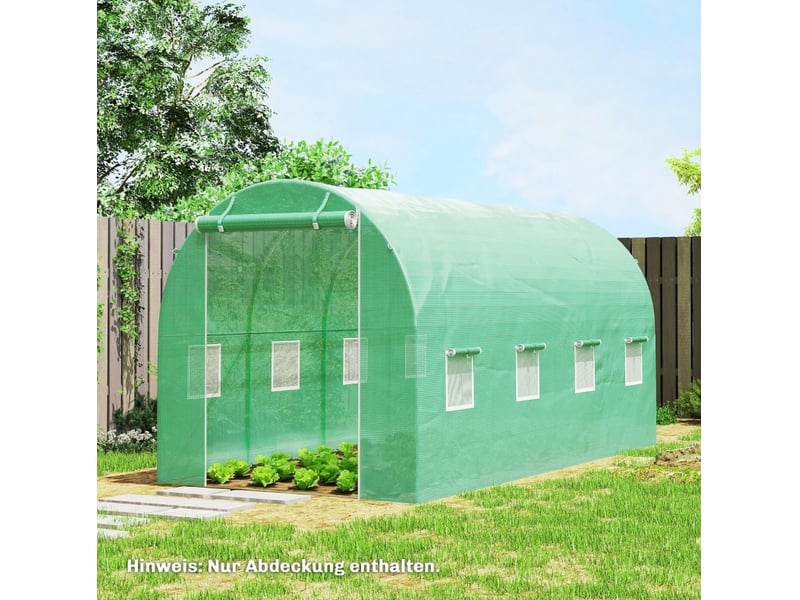  Film de serre 4 x 2 m, plancha de jardin étanche avec porte, 8 fenêtres, protection uv, polyéthylène vert  - Conforama B