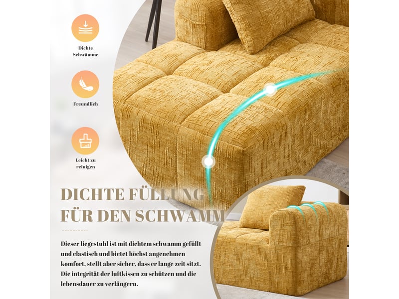 Canapé méridienne jaune en chenille avec coussin inclus et poches latérales pratiques, 158x90x60 cm  - Conforama D