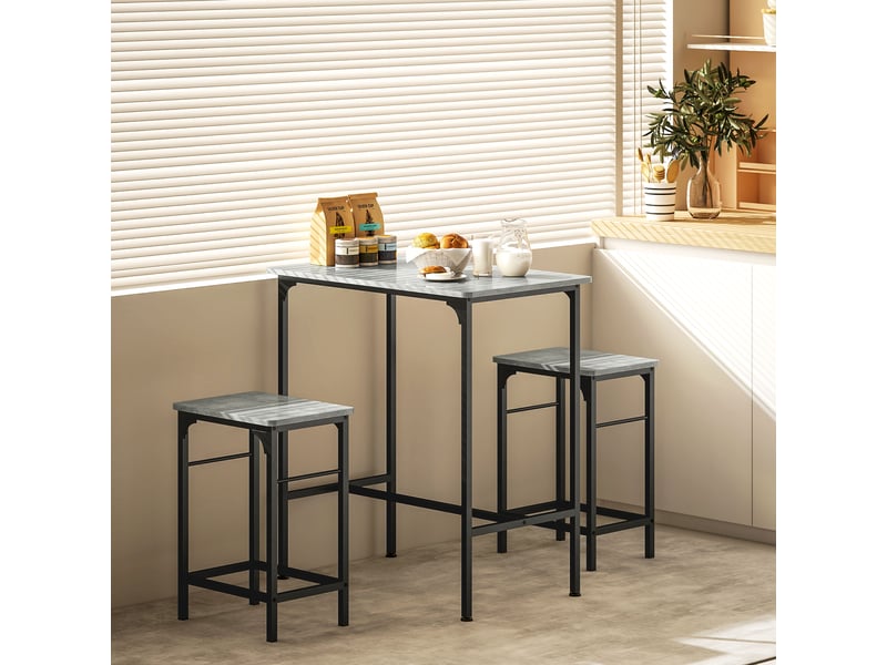  Ensemble table de bar avec 2 tabourets, cadre en acier pour cuisine, salle à manger et salon, gris  - Conforama D