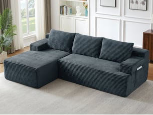 Canapé d'angle réversible convertible <strong>BIQZUYA</strong> <strong></strong> 4 places Velours côtelé gris avec coffre de rangement