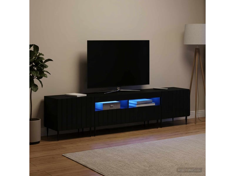  Meuble tv - banc tv - meuble de rangement led 5 pièces noir bois d'ingénierie  - Conforama C