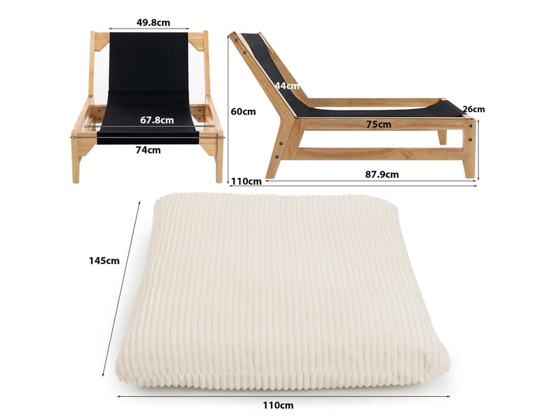 Fauteuil poire adulte 110x74x60 cm, grand format, avec dossier, chaise relax ergonomique, velours côtelé, couleur blanc - Conforama C