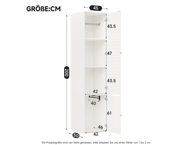  Armoire haute 2 portes avec penderie et 3 niches 45x50x200 cm blanche  - Conforama C