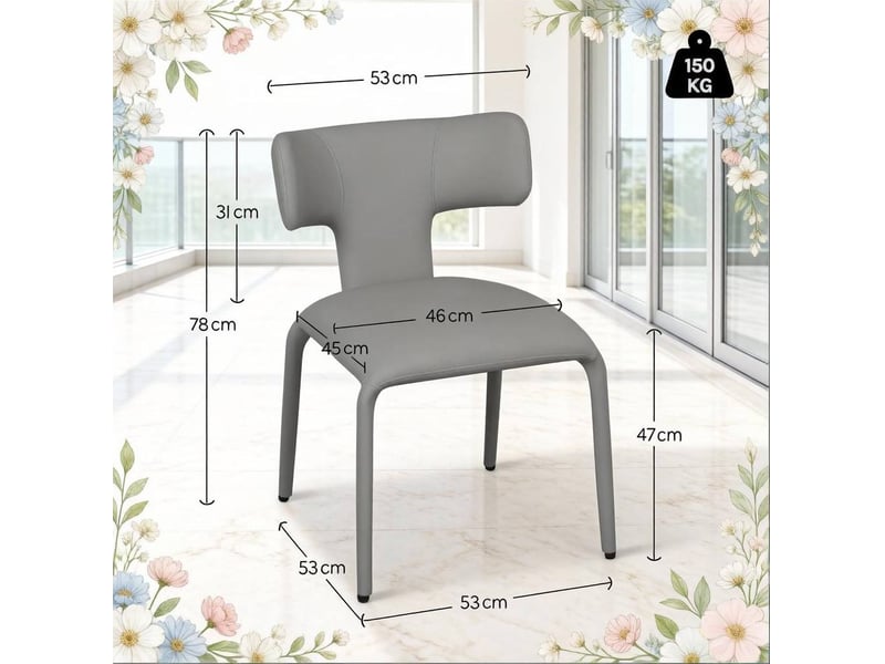 Lot de 2 chaises de salle à manger à dossier courbé en simili cuir gris  - Conforama E