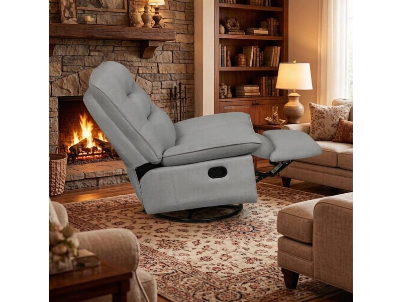  Fauteuil relax pivotant et basculant manuel en tissu avec repose-pieds, gris foncé  - Conforama E