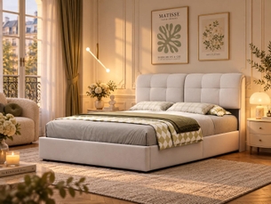 Lit coffre 160x200 - lit 2 places - avec lumière led - beige (matelas non inclus)