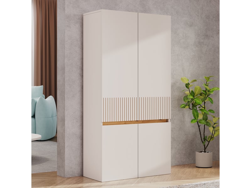  Armoire de rangement haute 80x35x160cm, 1 tablette ajustable, 4 portes à motifs striés, bureau ou entrée, meuble haut pour le séjour  - Conforama C