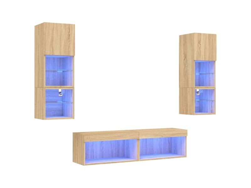  Unités murales tv avec led 6 pcs chêne sonoma bois d'ingénierie shl69480  - Conforama A