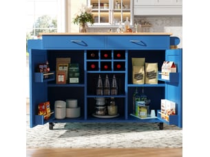 Desserte de cuisine 102 x 45 x 92 cm bleue en mdf et métal, rangement modulable sur roulettes verrouillables