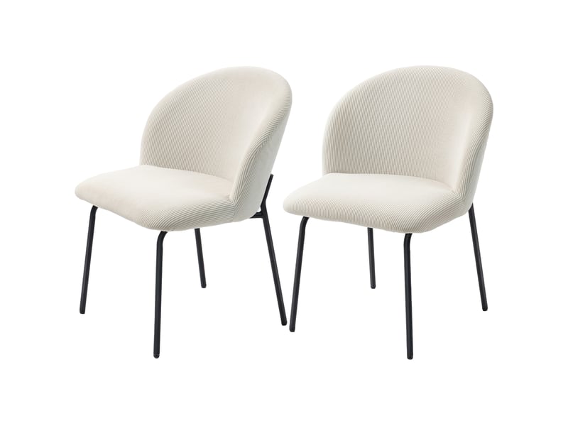  Lot de 2 chaises de salle à manger en velours côtelé, chaises de cuisine avec pieds en acier, 56x58x78cm, crème  - Conforama B