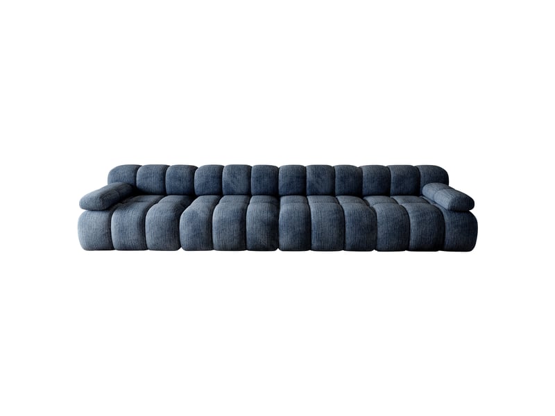 Canapé compressé 4 places 400x100x68 cm sans structure, sans montage, mousse haute résilience, assise profonde et large, tissu chenille bleu - Conforama A