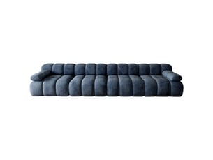 Canapé compressé 4 places 400x100x68 cm sans structure, sans montage, mousse haute résilience, assise profonde et large, tissu chenille bleu