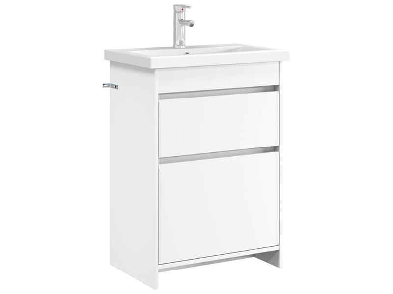  Meuble sous lavabo de salle de bain, commode blanc 56x37.5x81 cm shl87  - Conforama C