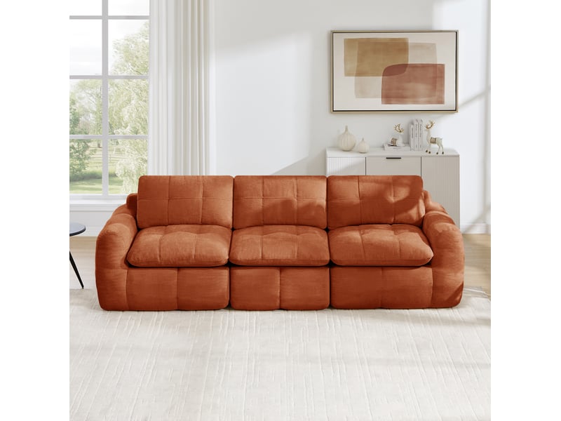  Canapé modulaire 3 places sans cadre à coussins épais design matelassé en chenille orange 264 × 97 × 68 cm  - Conforama B