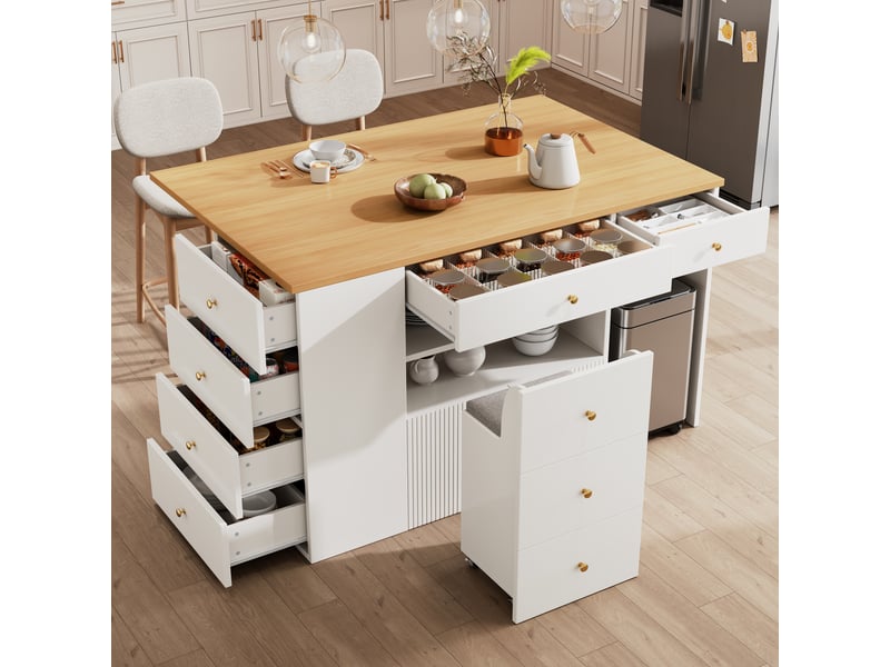 Îlot de cuisine 140x40(70)x89 cm en mdf avec rangement et tabouret blanc chicfurn - Conforama B