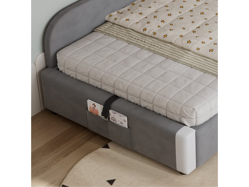  Lit coffre 90×200 cm×2 - lit combiné enfant avec coffre hydraulique et rangement intégré, structure en velours fsc, compatible matelas 90×200 cm - blanc+gris  - Conforama D