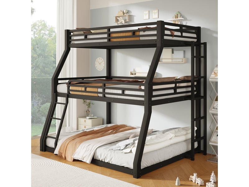  Lit superposé triple en métal à trois niveaux, couchages 90 x 200, 120 x 200 et 140 x 200 cm, noir  - Conforama E